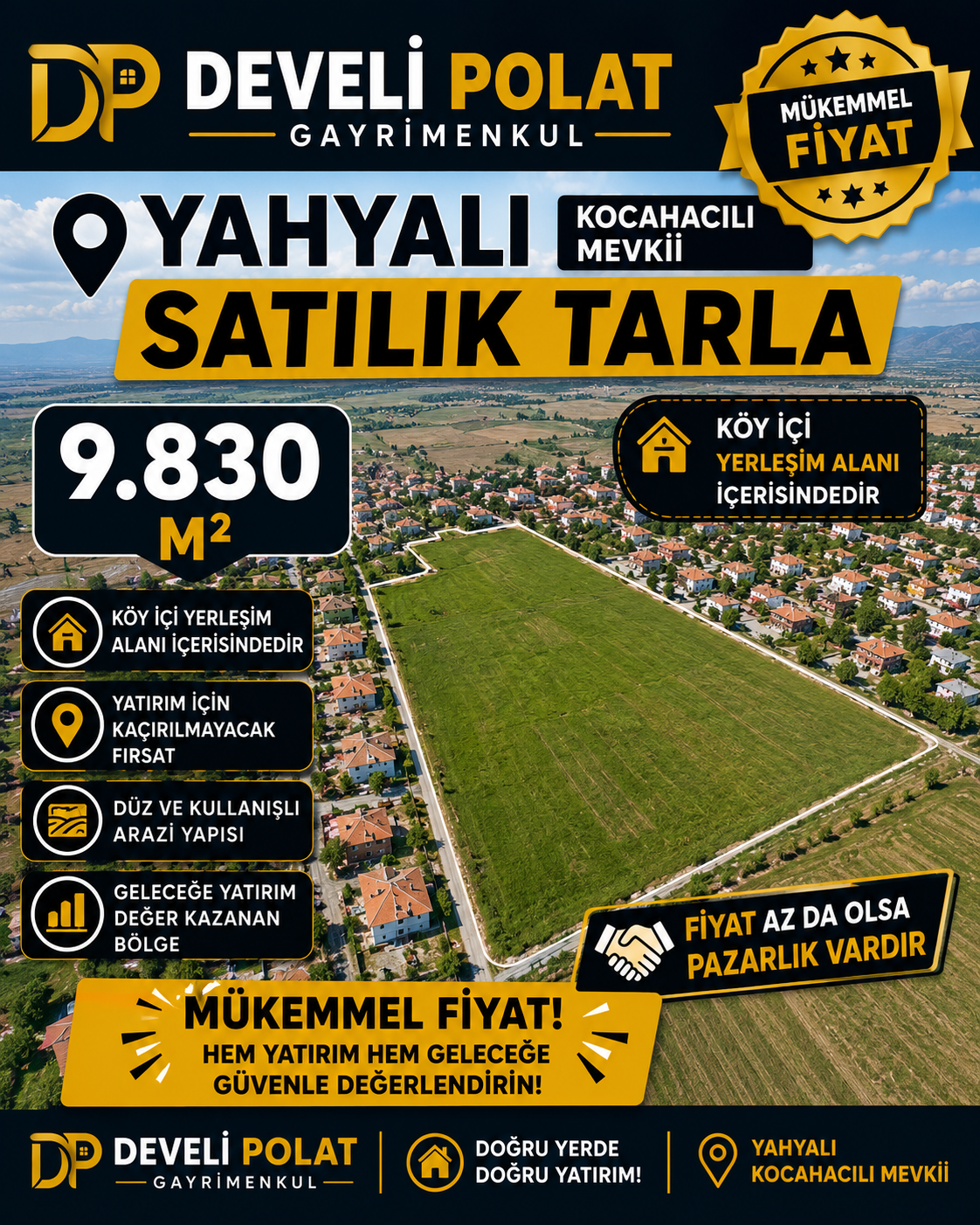 POLAT GAYRİMENKUL - YAHYALI KOCAHACILI MEVKİİNDE SATILIK TARLA