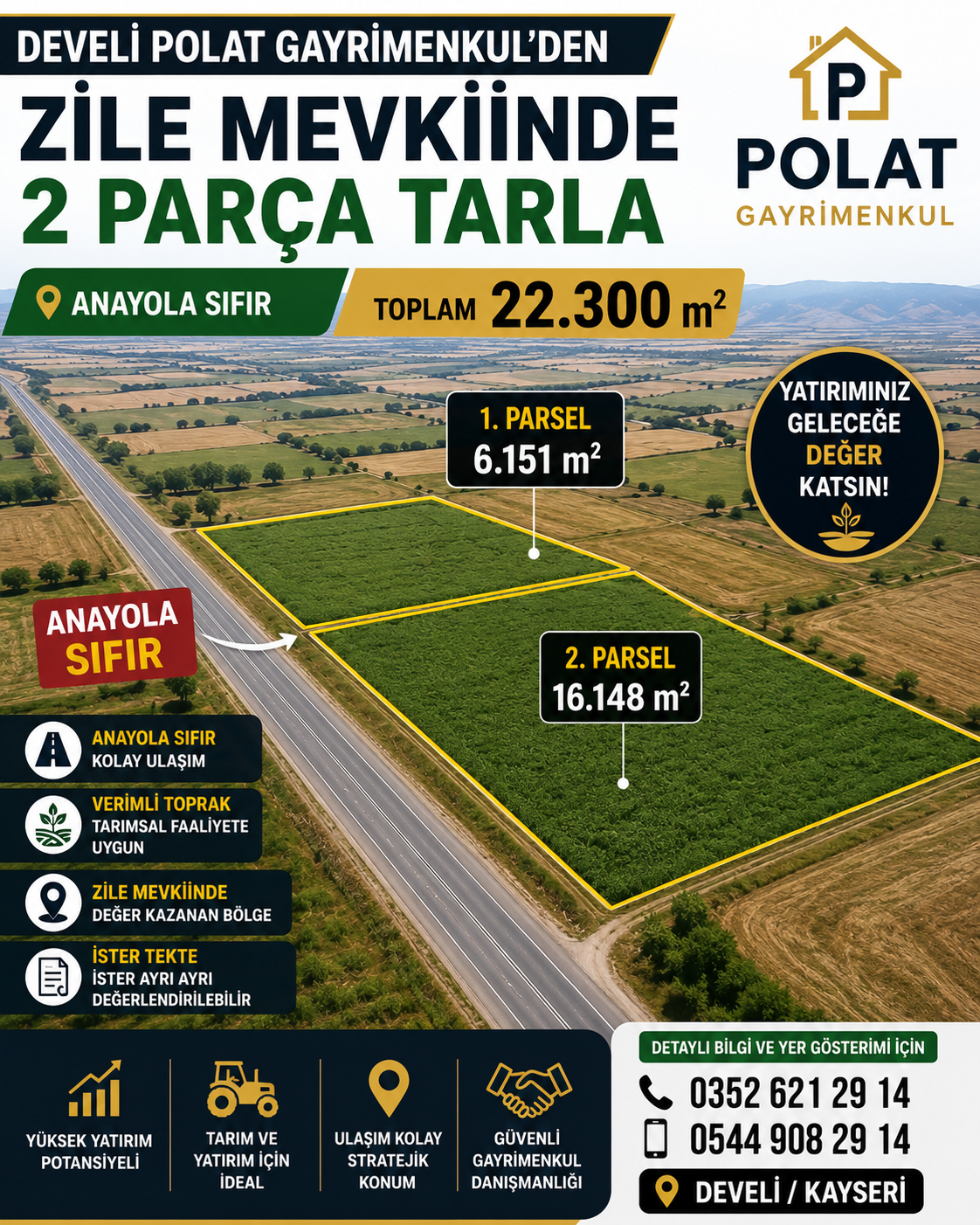POLAT GAYRİMENKUL -  ZİLE MEVKİİNDE 2 PARÇA SATILIK TARLA 🌾
