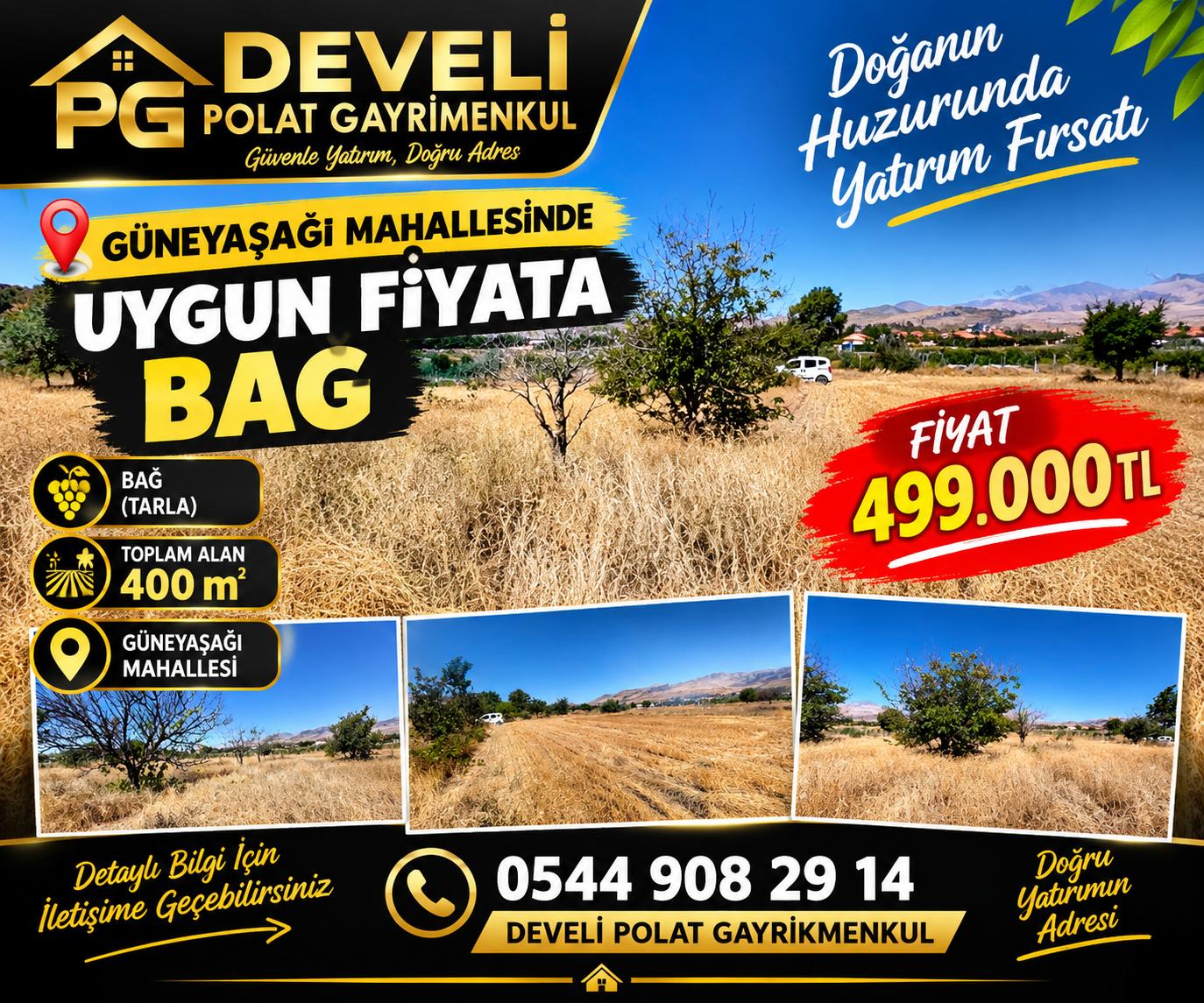 POLAT GAYRİMENKUL - GÜNEYAŞAĞI MAHALLESİ'NDE SATILIK 400 m² BAĞ