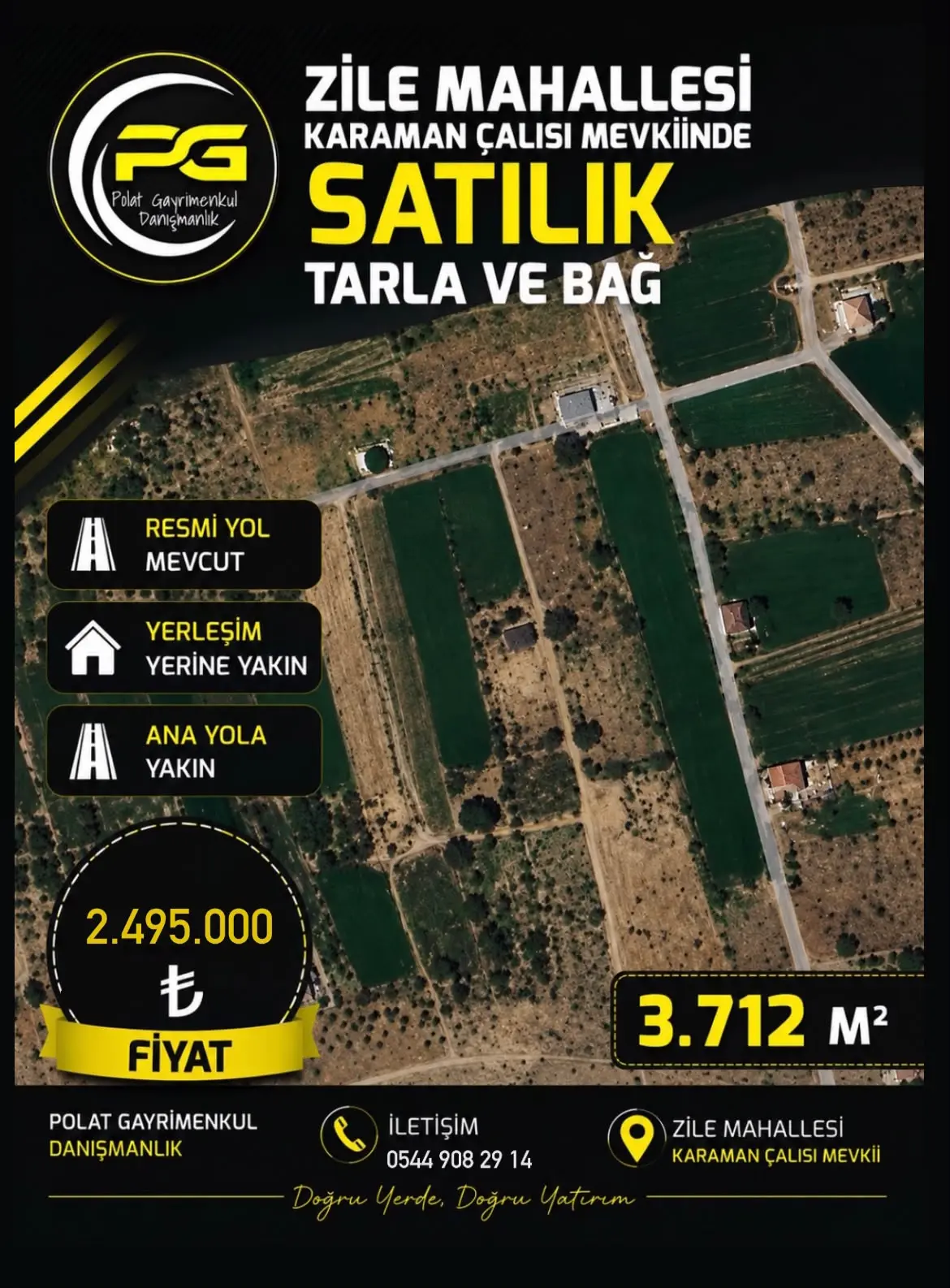 POLAT GAYRİMENKUL - ZİLE MAH. KARAMAN ÇALISI MEVKİİ SATILIK TARLA VE BAĞ