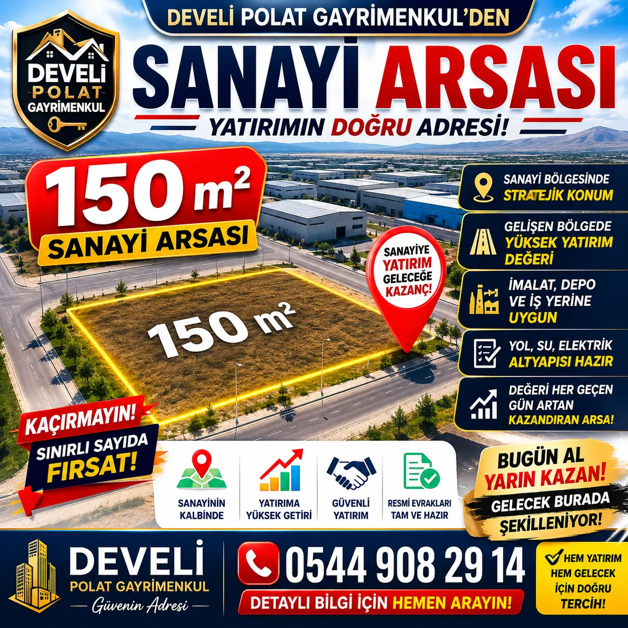 POLAT GAYRİMENKUL -🏭 DEVELİ POLAT GAYRİMENKUL'DEN 📍 150 m² SATILIK SANAYİ ARSASI