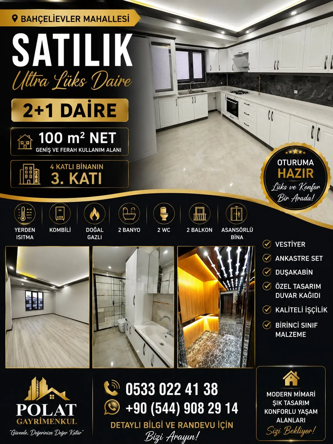 POLAT GAYRİMENKUL - BAHÇELİEVLER MAHALLESİNDE SATILIK ÖZEL TASARIM 2+1 DAİRE!