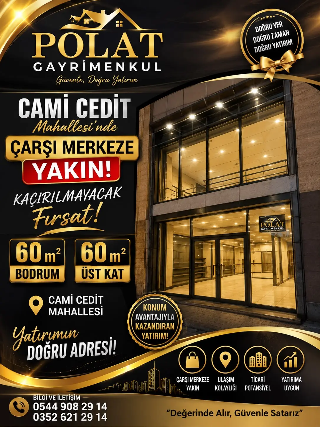 POLAT GAYRİMENKUL - ÇARŞI MERKEZE YAKIN SATILIK BODRUMLU İŞ YERİ!