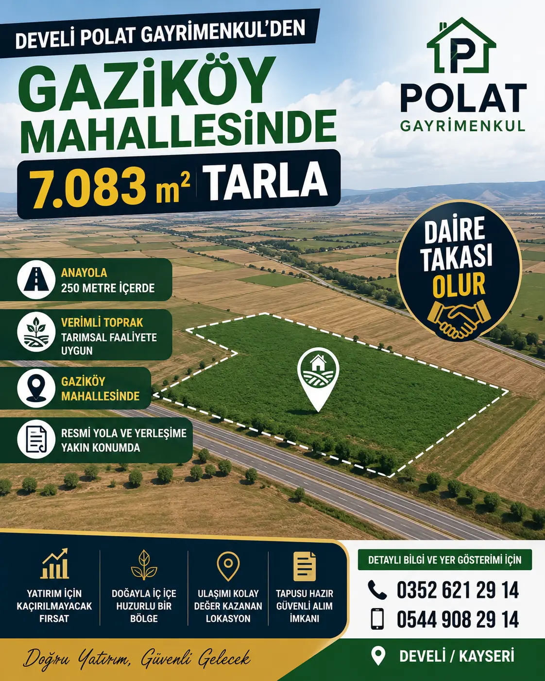 POLAT GAYRİMENKUL - 🌾 DEVELİ POLAT GAYRİMENKUL'DEN GAZİKÖY MAHALLESİ'NDE SATILIK 7.083 m² TARLA 🌾