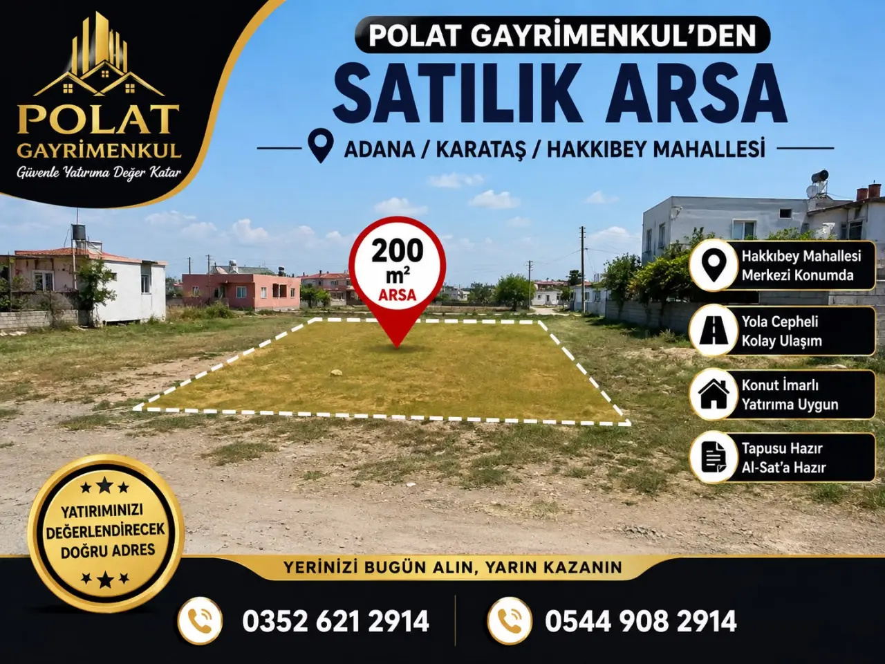 POLAT GAYRİMENKUL -  Adana / Karataş / Hakkıbey Mahallesi'nde 200 m² Satılık Arsa**