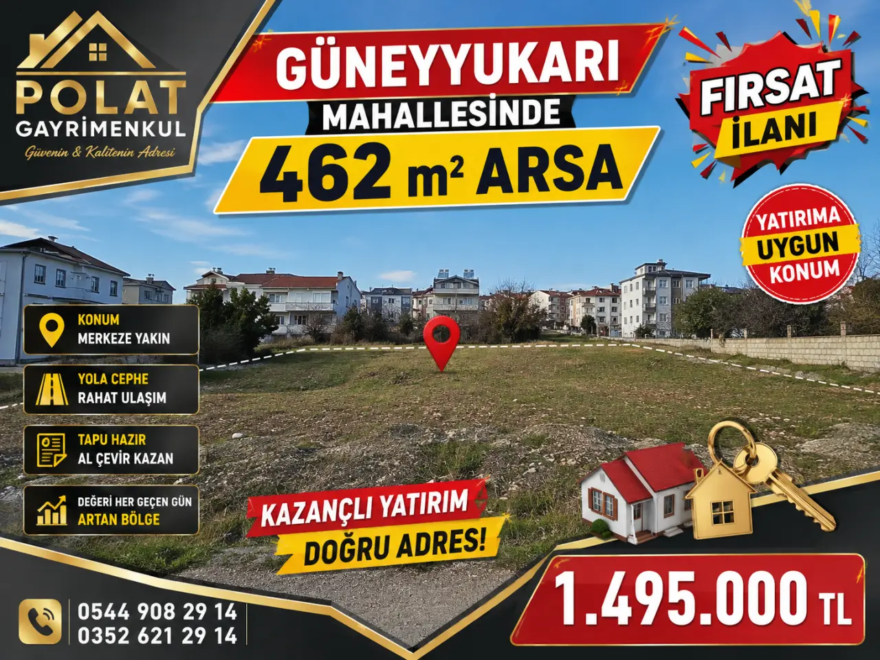 POLAT GAYRİMENKUL - GÜNEYYUKARI MAHALLESİNDE 462 M² SATILIK ARSA