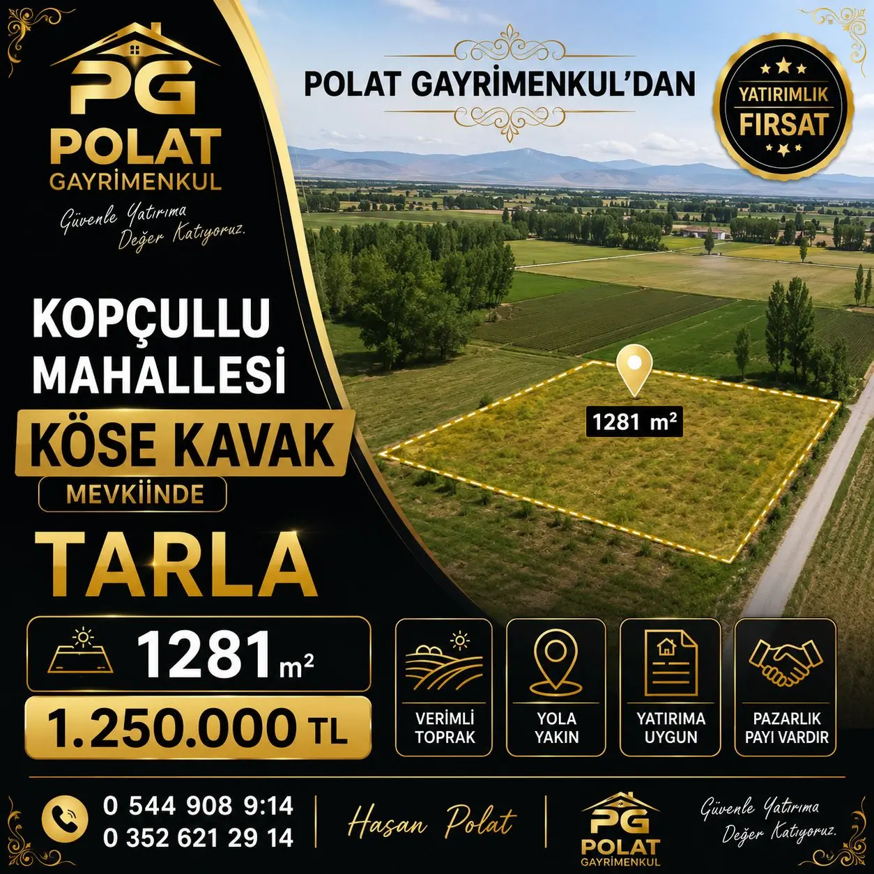 POLAT GAYRİMENKUL - Kopçullu Mahallesi – Köse Kavak Mevkii  SATILIK TARLA 🌾