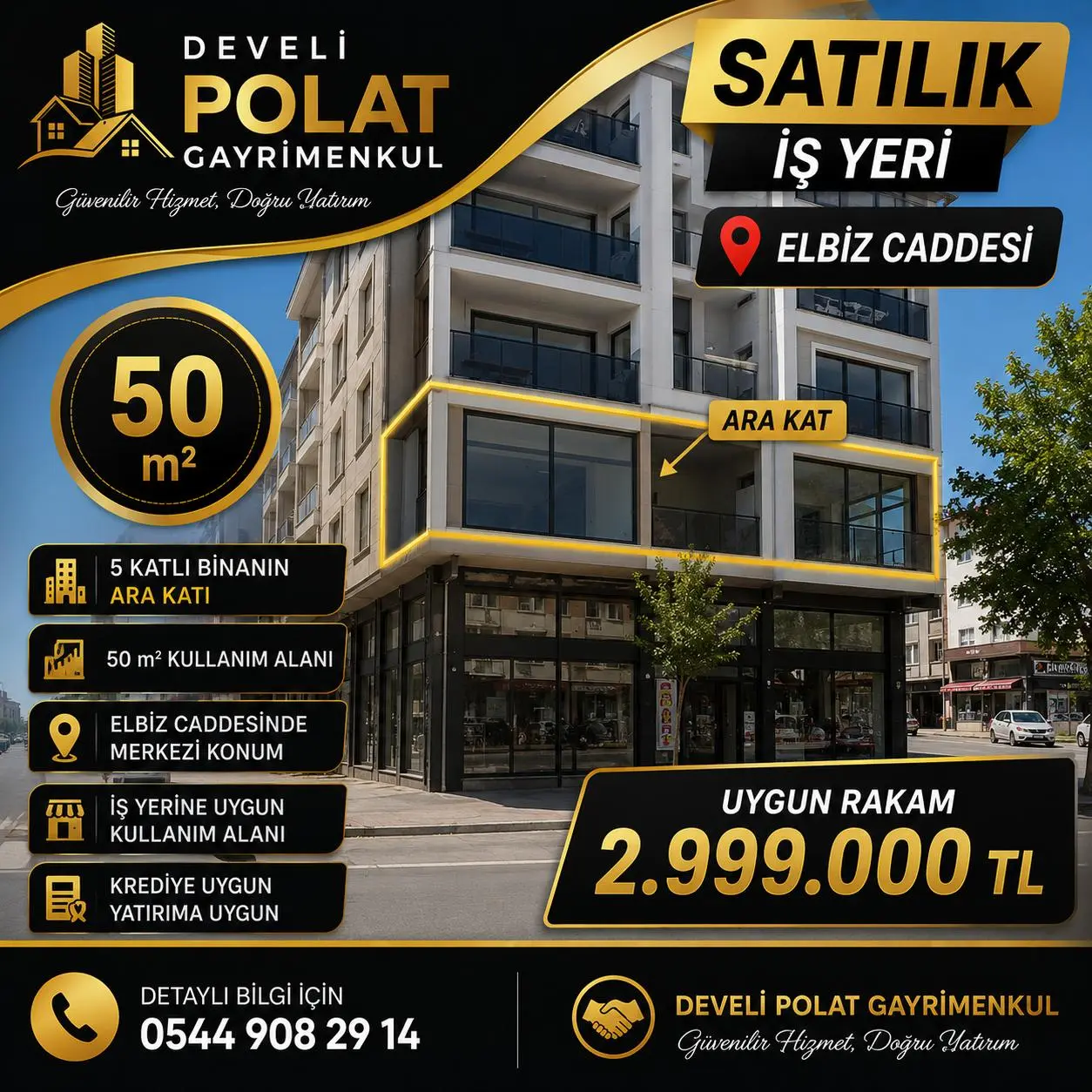 POLAT GAYRİMENKUL -  ELBİZ CADDESİ'NDE 50 m² SATILIK İŞ YERİ