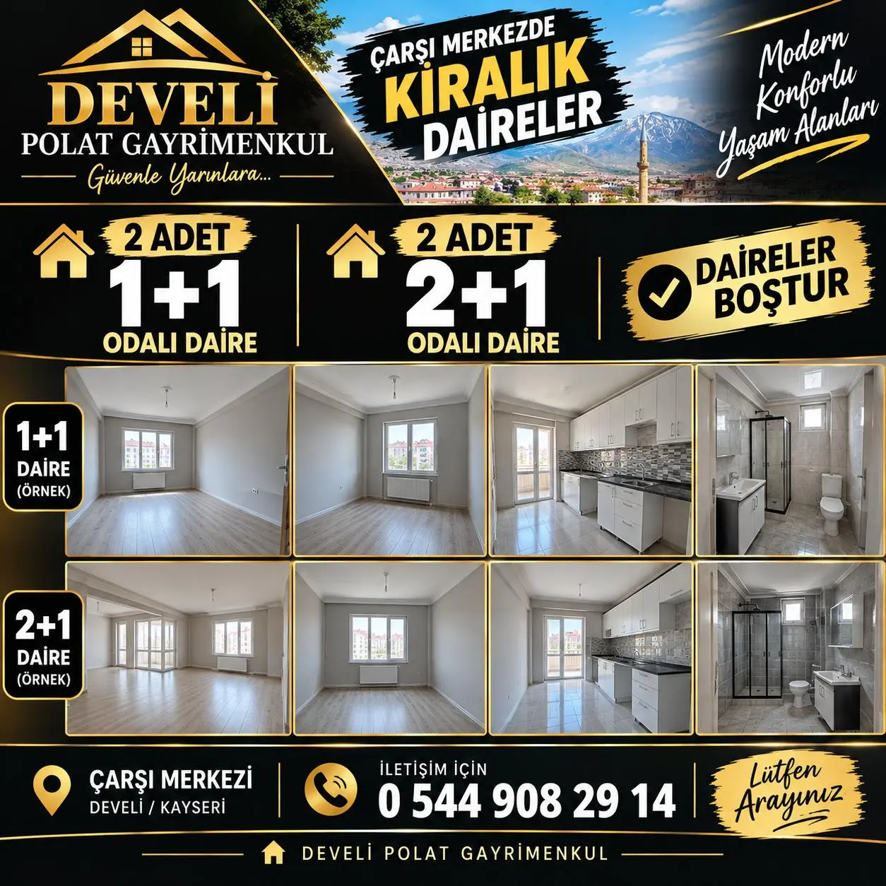 POLAT GAYRİMENKUL -  ÇARŞI MERKEZİNDE KİRALIK DAİRELER! 🏡