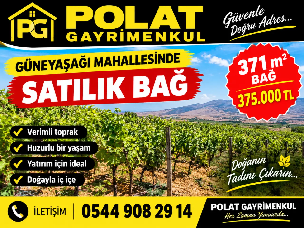 POLAT GAYRİMENKUL - GÜNEYAŞAĞI MAHALLESİ’NDE SATILIK BAĞ**
